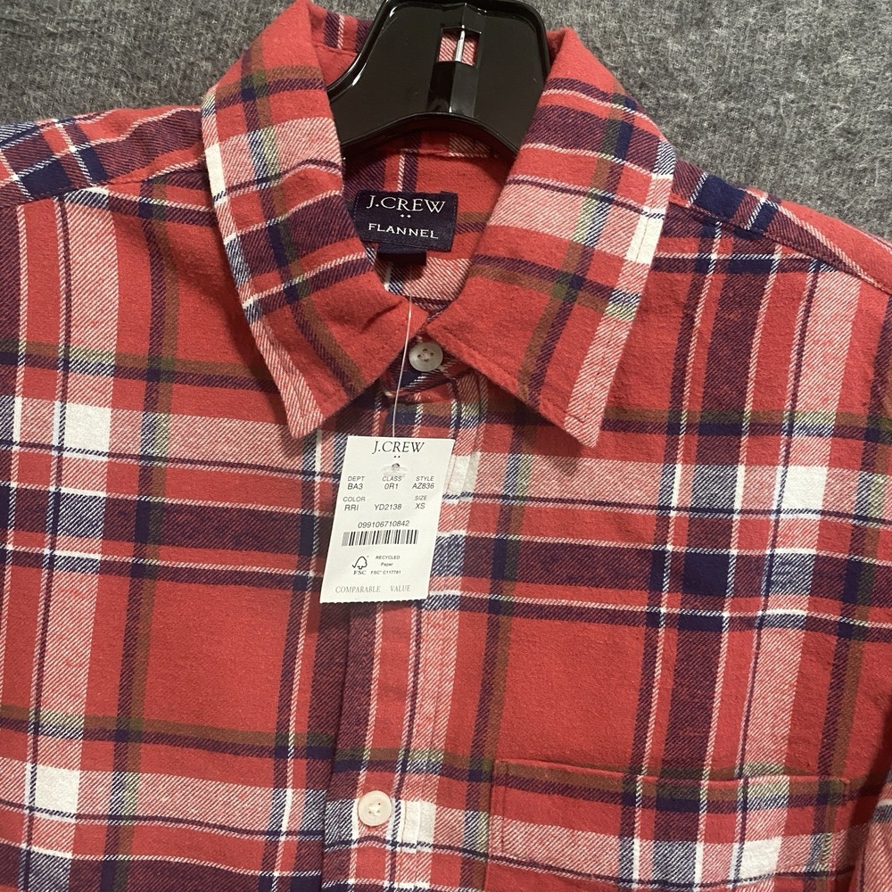 NEW J Crew Flannel Shirt Mens XS Red Plaid Long‎ Sleeve Button Up Work Outdoor